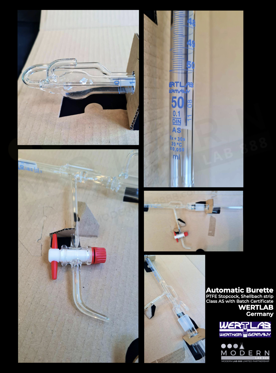 Automatic Burette, PTFE Stopcock, Shellbach strip, Class AS with Batch Certificate, WERTLAB