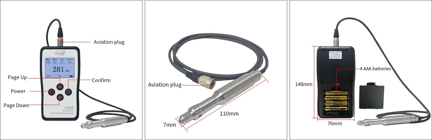 Linshang,เครื่องวัดความหนาสี,LS225+F500 Plating Thickness Gauge, Applicable to measure ultra-thin plating below 10μm, Coating Thickness Gauge High Precision LS225+F500 Ferrous, Ultra-thin Plating Below 10μm Magnetic Induction Ultra-small Probe ,