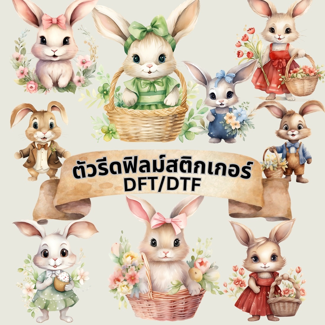 ตัวรีดติดเสื้อ กระต่ายน้อย น่ารัก สติกเกอร์ ฟิลม์รีดร้อน พิมพ์ลาย สกรีนลาย ฟิลม์ DFT DTF