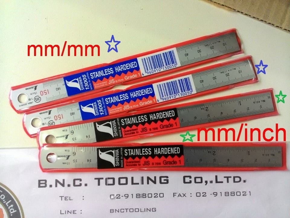 3 ชิ้น SET Shinwa,Standard Rules Rounded End 0 - 150 mm,บรรทัดสแตนเลสแบบชุบขาว 3 PCS ,H101A 3Pcs Set