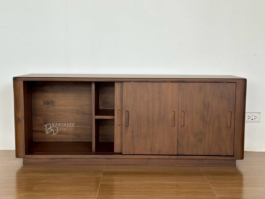 ตู้ทีวีมินิมอลไม้สัก สีวอลนัทอ่อน