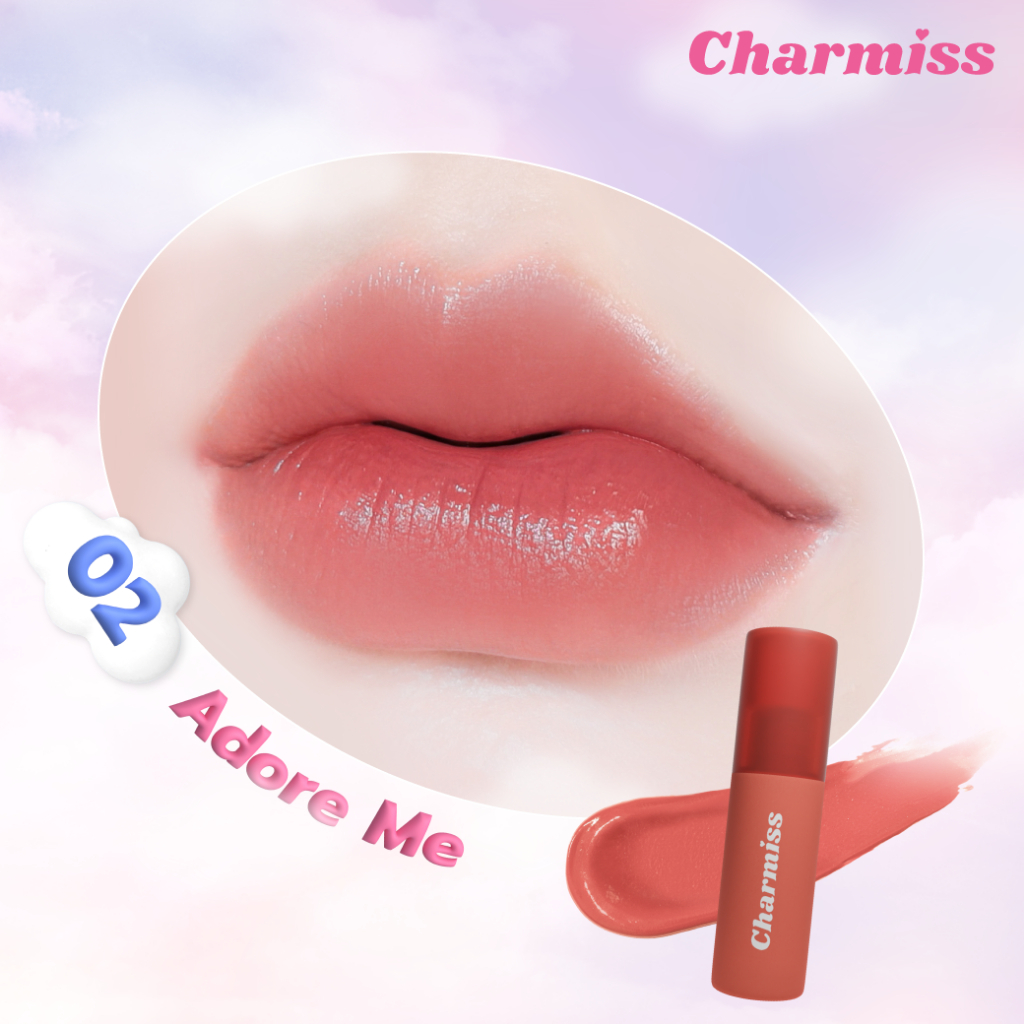 Charmiss Show Me Your Charm Airy Kiss Tint #02 Adore Me ลิปแมทท์ปากละมุน เบานุ่มเหมือนจุ๊บเมฆ เนื้อแอร์มูส สูตรแมทท์ สี 02 Adore Me สีชมพูสดใส