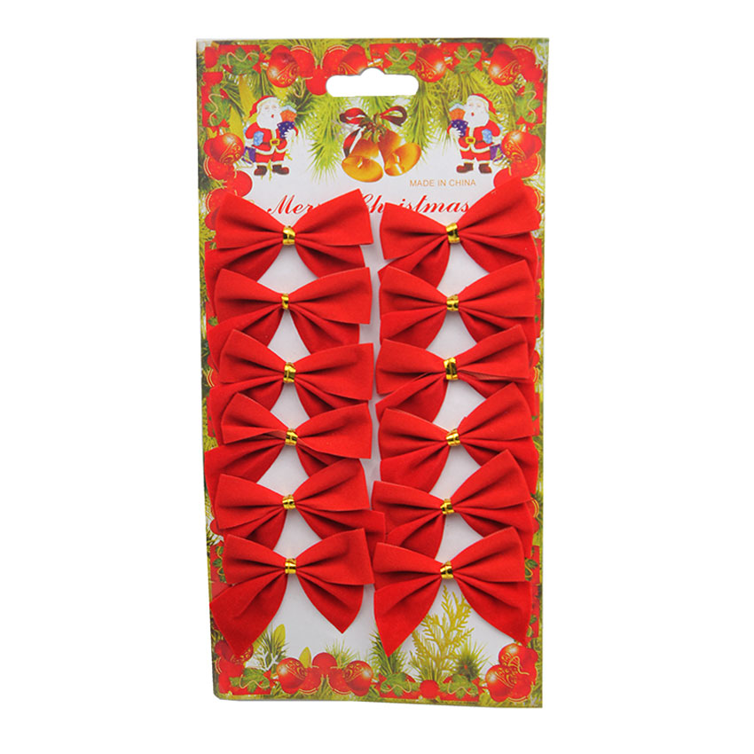 โบว์สีแดง 12 ชิ้น โบว์ประดับต้นคริสต์มาส โบว์ผ้า โบว์ขนาดเล็ก อุปกรณ์ตกแต่งต้นคริสต์มาส Christmas Tree Decoration Ribbon