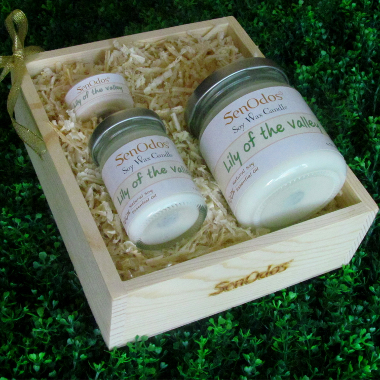 SenOdos Lover Set ชุดของขวัญ ชุดกิ๊ฟเซ็ต Gift Set เทียนหอม อโรม่า Lily of the Valley Scented Soy Candle Aroma Set ชุดเทียนหอมกลิ่นลิลลี่ ออฟ เดอะ วัลเลย์ บรรจุในกล่องไม้สน รูปทรงเหลี่ยม สวยงาม คุณภาพดี นำเข้าจากนิวซีแลนด์