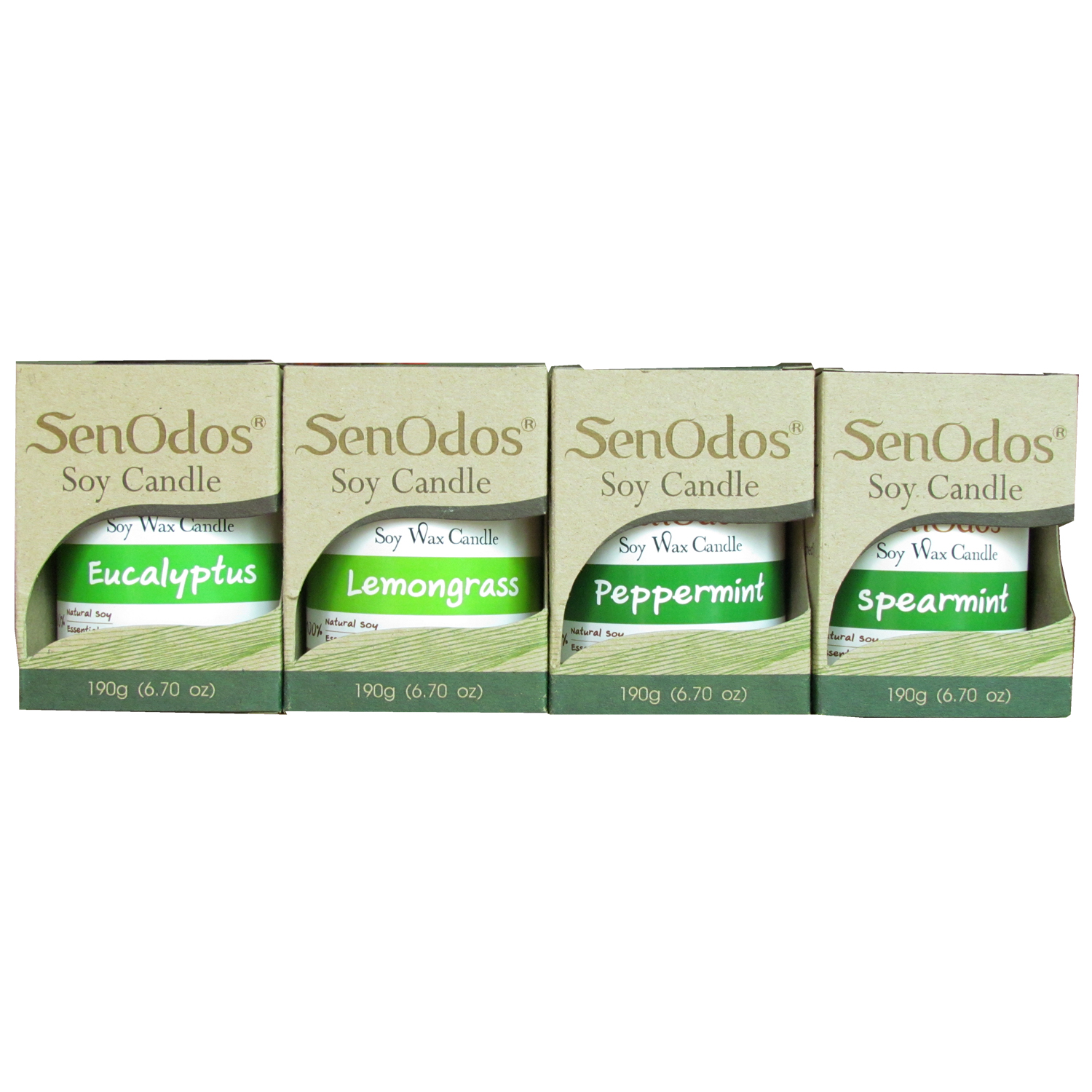 SenOdosเทียนหอมอโรม่า เทียนหอมสปา กลิ่นหอมมินต์สดชื่น Minty Refresh Big Set - Soy Candles ขนาดใหญ่190g x4กลิ่น(ยูคาลิปตัส,เปปเปอร์มินต์,สเปียร์มินต์และตะไคร้)