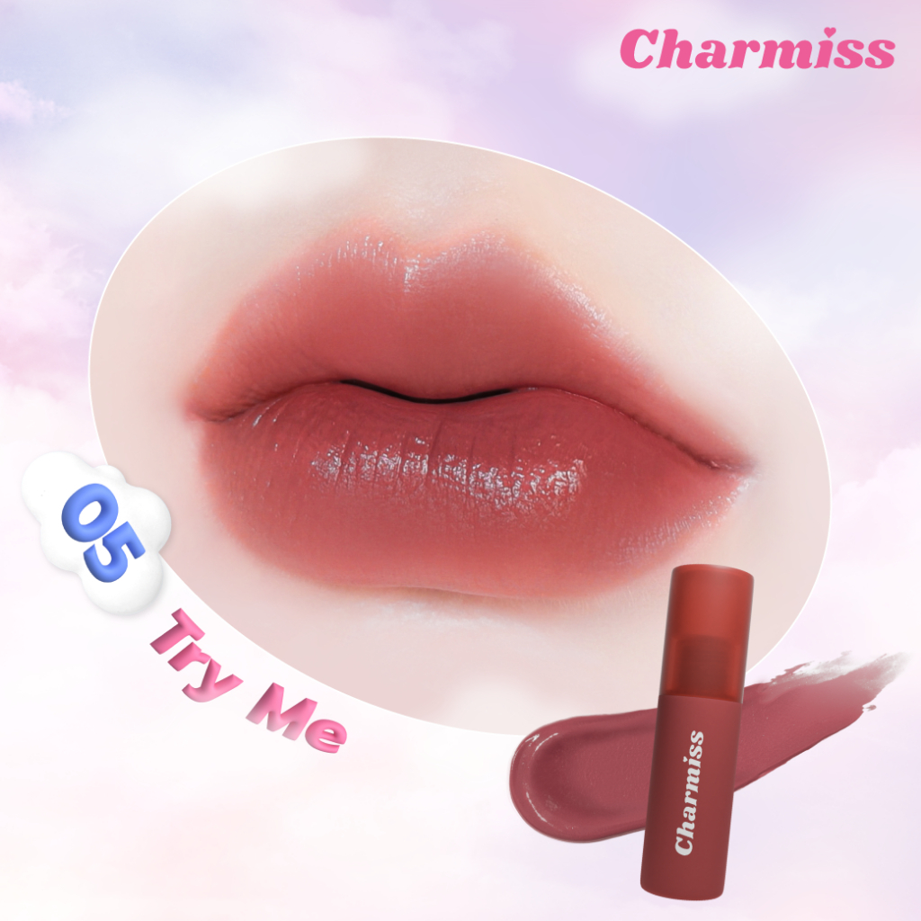 Charmiss Show Me Your Charm Airy Kiss Tint #05 Try Me ลิปแมทท์ปากละมุน เบานุ่มเหมือนจุ๊บเมฆ เนื้อแอร์มูส สูตรแมทท์ สี 05 Try Me สีนู้ดชมพูตุ่น