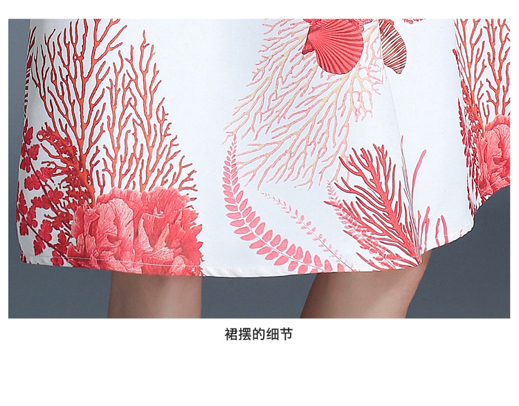 ชุดเดรสสายเดี่ยวสีขาวลายดอกไม้สีแดง ส่งฟรี ems