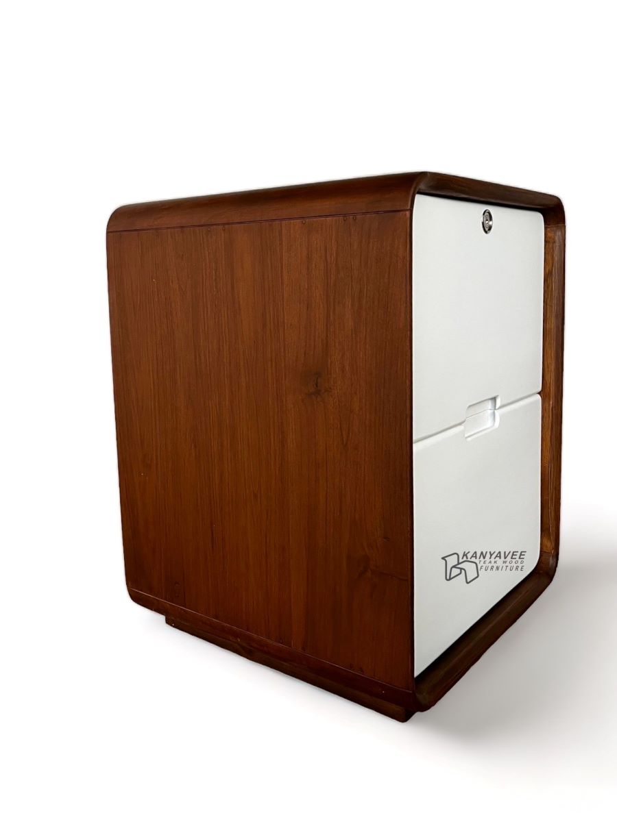 ตู้ข้างเตียงไม้สักสีวอลนัททูโทน พร้อมกุญแจล็อค