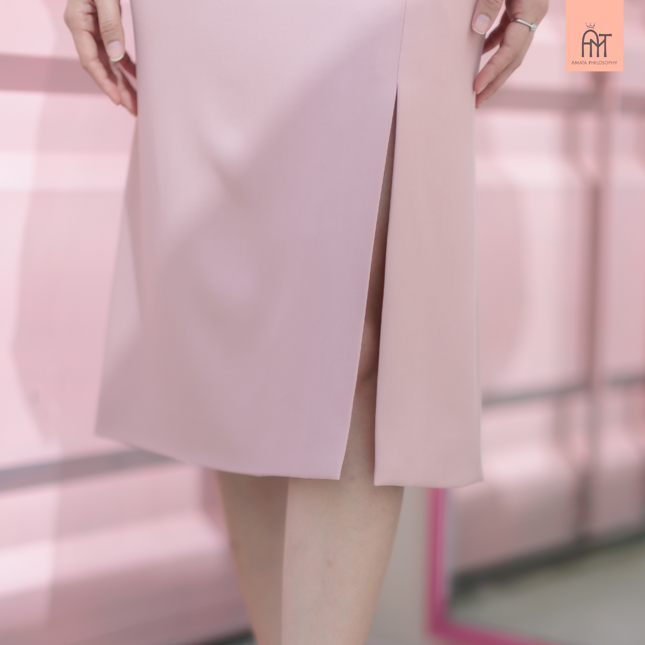 AMATA เดรส MELBOURNE สีชมพู สีเทา