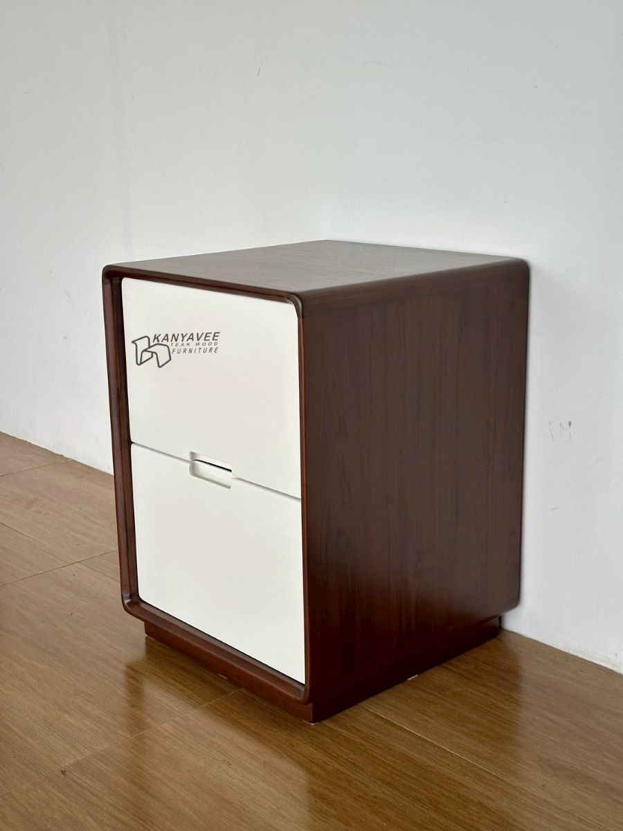 ตู้ข้างเตียงไม้สักสีวอลนัททูโทน