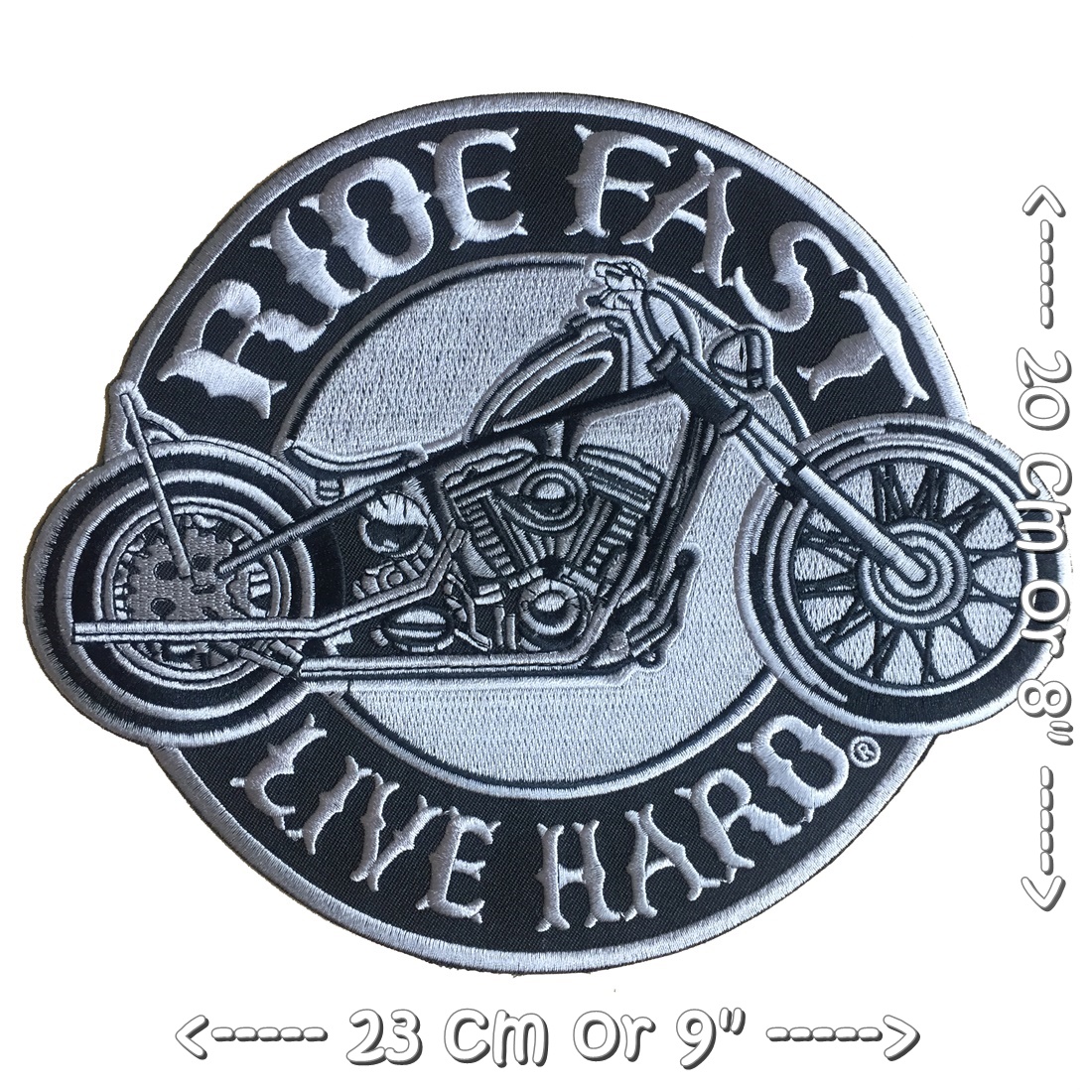 Ride Fast Live Hard Biker ตัวรีดติดเสื้อ อาร์มรีด อาร์มปัก ตกแต่งเสื้อผ้า หมวก กระเป๋า แจ๊คเก็ตยีนส์ Embroidered Iron on Patch ไซส์ใหญ่