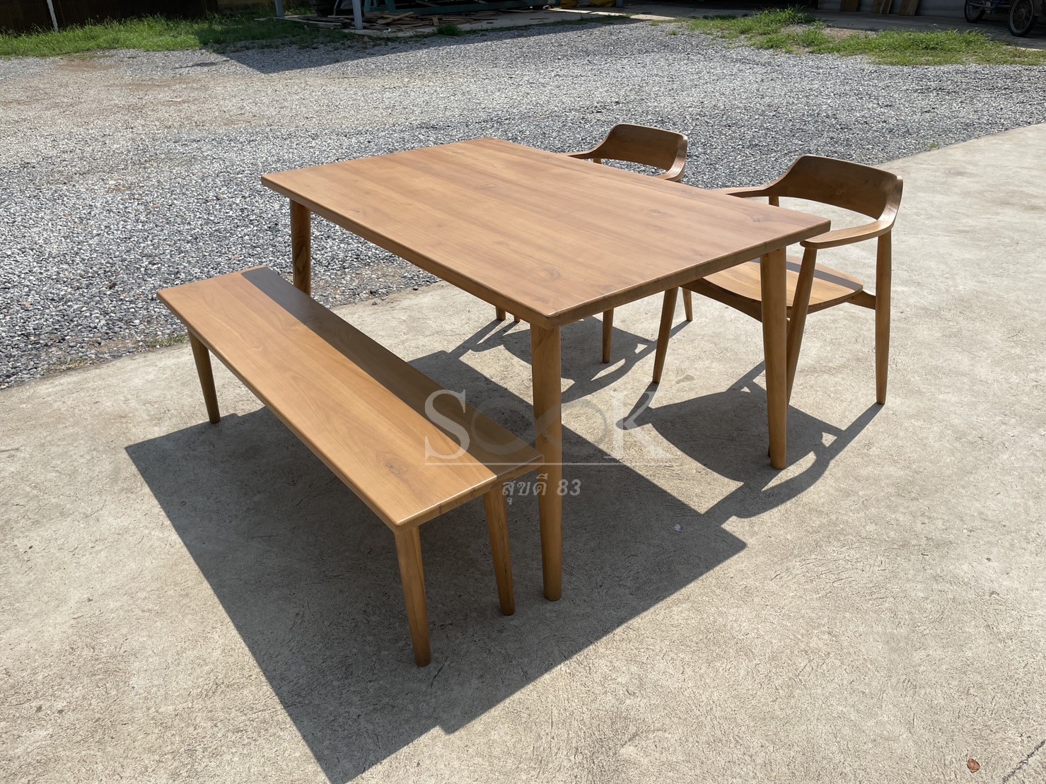 ชุดโต๊ะกินข้าวขาเฉียงมินิมอล 1.50 ม.(สีสัก)