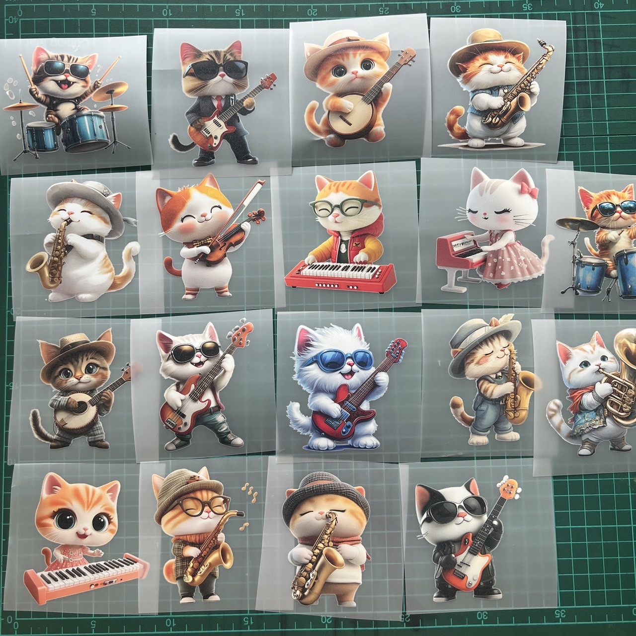 ตัวรีดติดเสื้อ แมว นักดนตรี ฟิลม์รีดร้อน พิมพ์ลาย สติกเกอร์รีดติดเสื้อ สกรีนลาย ฟิลม์ DFT DTF