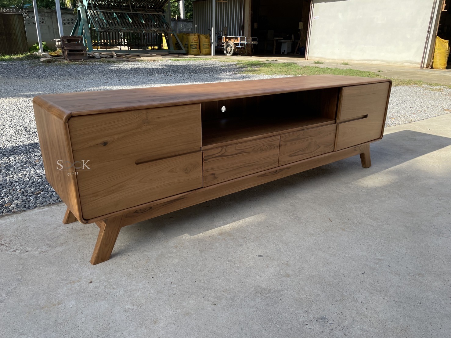 ไซด์บอร์ดบานเปิด 2 ลิ้นชัก ขาแบน