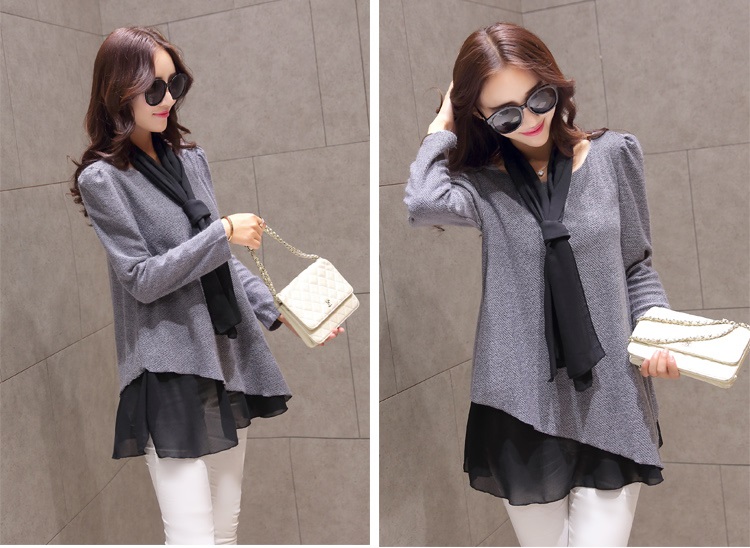 เสื้อผ้าไหมพรมเนื้อบางแขนยาวสีเทา ส่งฟรี ems