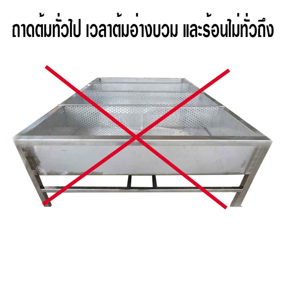 อ่างลวกลูกชิ้น อ่างต้มลูกชิ้น วัสดุผลิตจากสแตนเลสกระจายความร้อนได้ทั่วถึงทำให้ ลูกชิ้นที่โดนลวกโดยใช้หม้อต้มนี้สุกทั่วถึงทั้งอ่าง ใช้สแตนเลสพับ 2 ชั้นจึงทำให้เวลาโดนความร้อนไม่บวมและไม่ขยายตัวเหมือน ถาดต้มทั่วไป