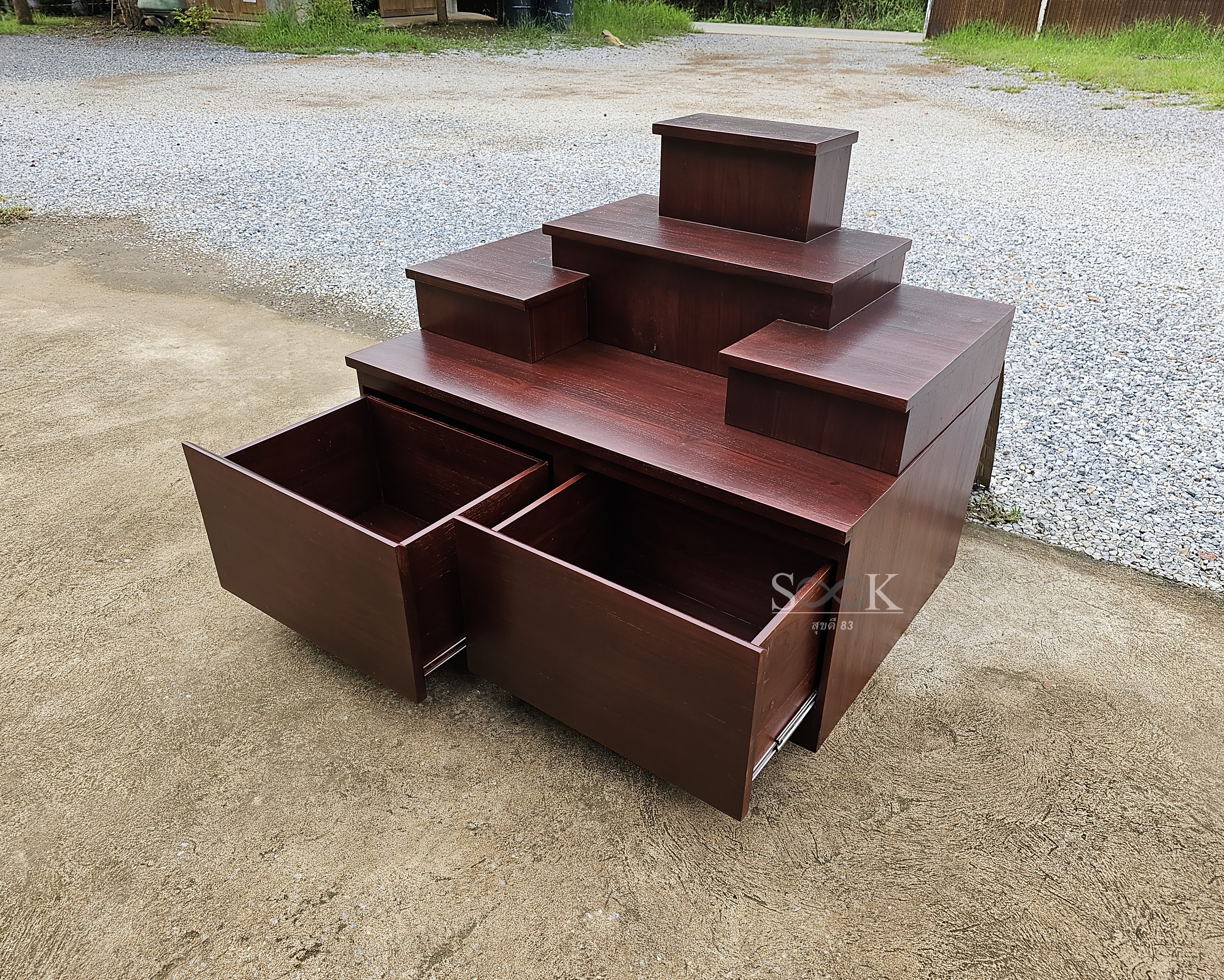 โต๊ะหมู่บูชาแบบตู้ลิ้นชัก (สีสัก)