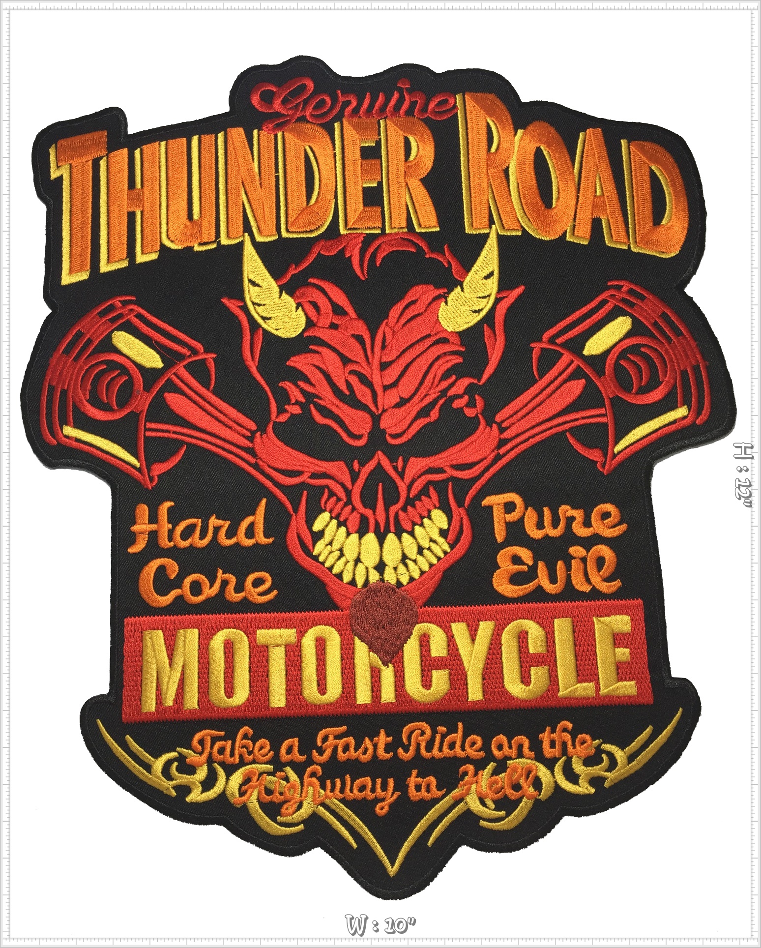 ปีศาจนักซิ่ง Thunder Road Motorcycle ตัวรีดติดเสื้อ อาร์มรีด อาร์มปัก ตกแต่งเสื้อผ้า แจ๊คเก็ตยีนส์ Embroidered Iron on Patch ไซส์ใหญ่
