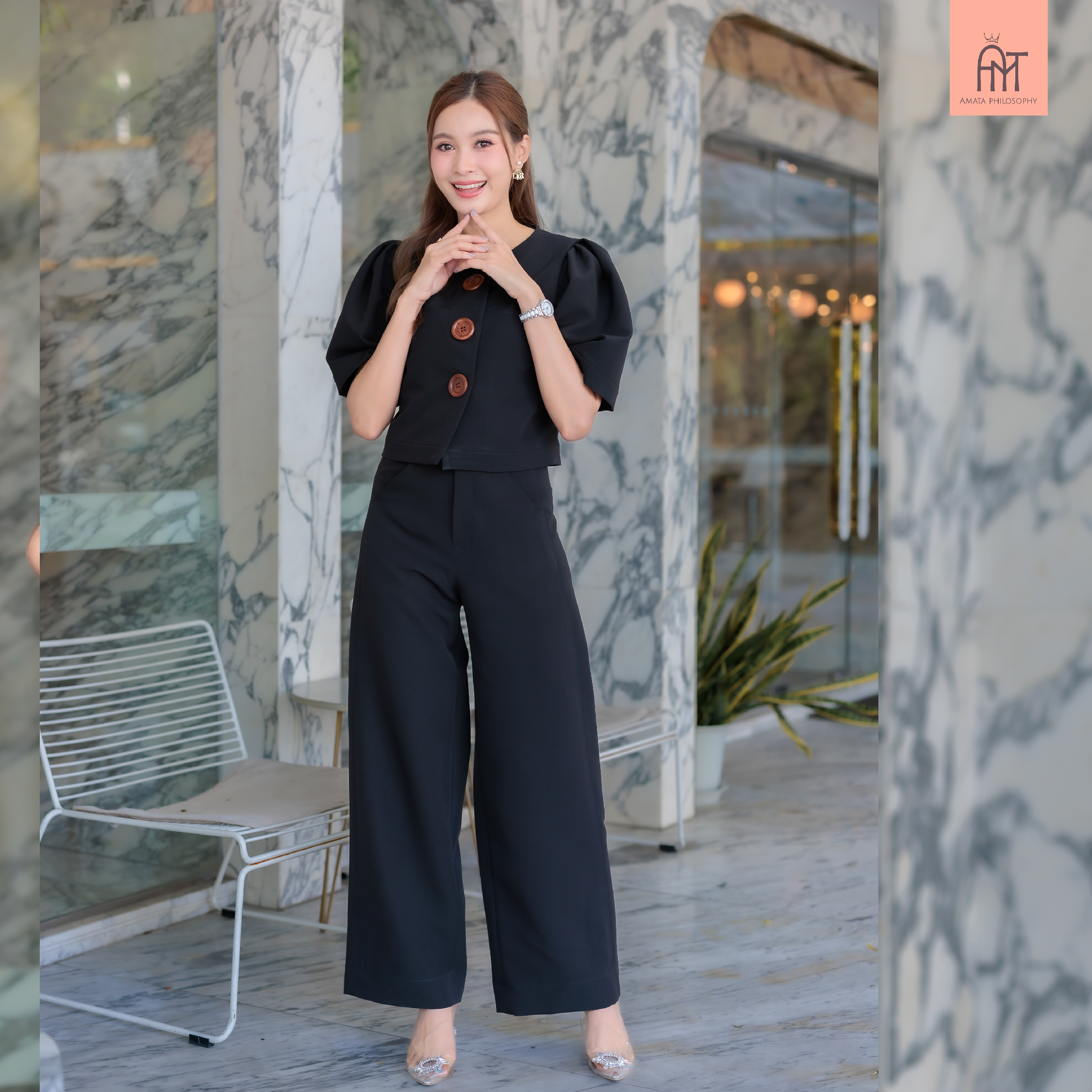 AMATA กางเกง SAIMARA สีดำ สีน้ำตาล