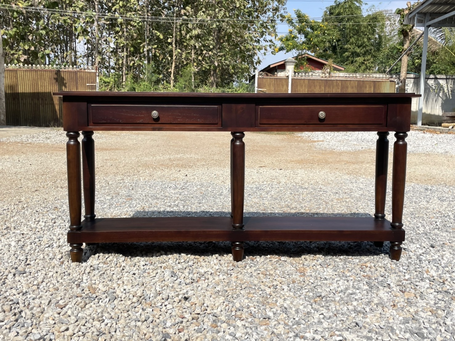 โต๊ะคอนโซลขากลึง (สีสัก)