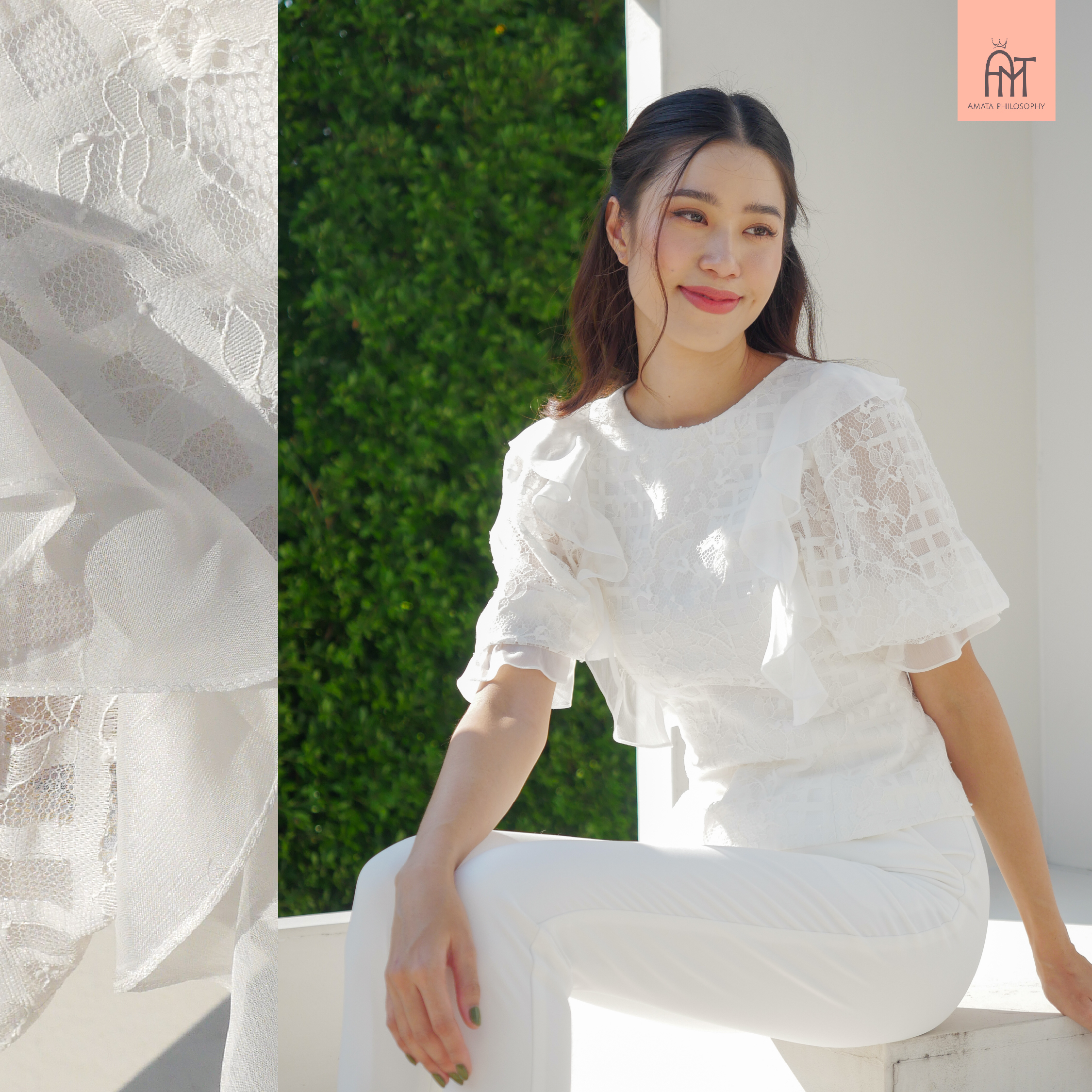 AMATA เสื้อ MELLOW สีขาว ชมพู