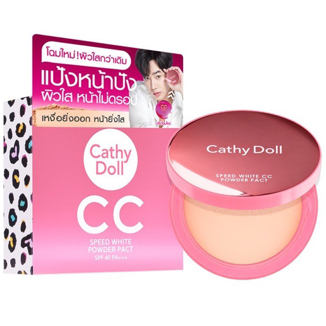 (รุ่นใหม่) Cathy Doll Speed White CC Powder Pact SPF40 PA+++ 12G #21 LIGHT BEIGE เคที่ดอลล์ แป้ง CC แป้งฝุ่นอัดแข็ง ป้องกันรังสี UVA และ UVB สปีดไวท์ ซีซีพาวเดอร์แพ็ค เอสพีเอฟ40 พีเอ+++ 12G สี 21 LIGHT BEIGE