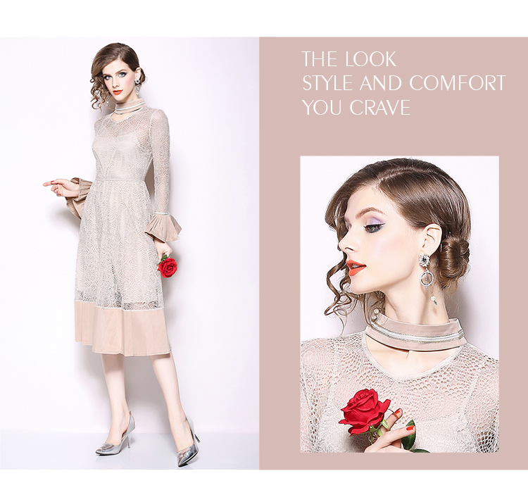 ชุดเดรสผ้าลูกไม้สีครีม ส่งฟรี ems