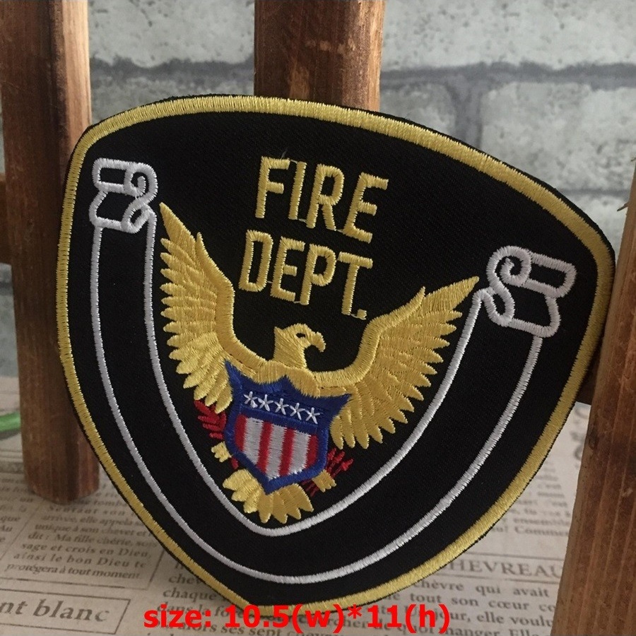 Fire Department ไฟ ตัวรีดติดเสื้อ อาร์มรีด อาร์มปัก ตกแต่งเสื้อผ้า หมวก กระเป๋า แจ๊คเก็ตยีนส์ Badge Embroidered Iron on Patch