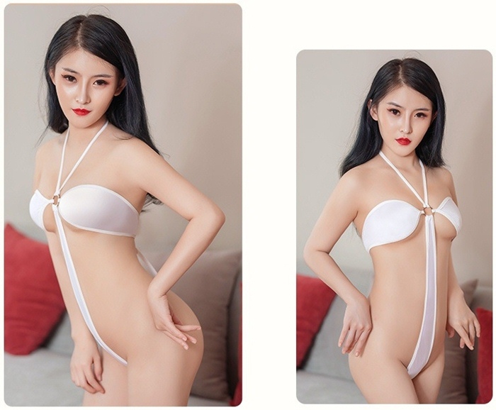 L040 ชุดว่ายน้ำเซ็กซี่ ชุดว่ายน้ำอีโรติกเป็นผ้ายืดเนื้อมันวาวสวมใส่แบบใช้สายรั้งผูกคล้องคอ ด้านหน้าและหลังใช้ห่วงเหล็กเป็นตัวยึดจุดเชื่อมต่อของผ้าตามรูปถ่ายสินค้าจริงเลยค่ะ