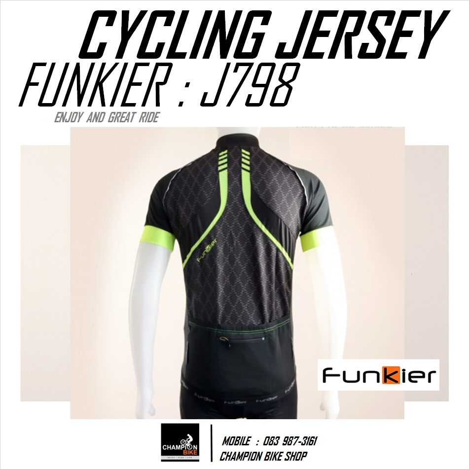 เสื้อจักรยาน FUNKIER : J798 TIVOLI MEN PRO SS CYCLING JERSEY สีดำ-เหลืองนีออน