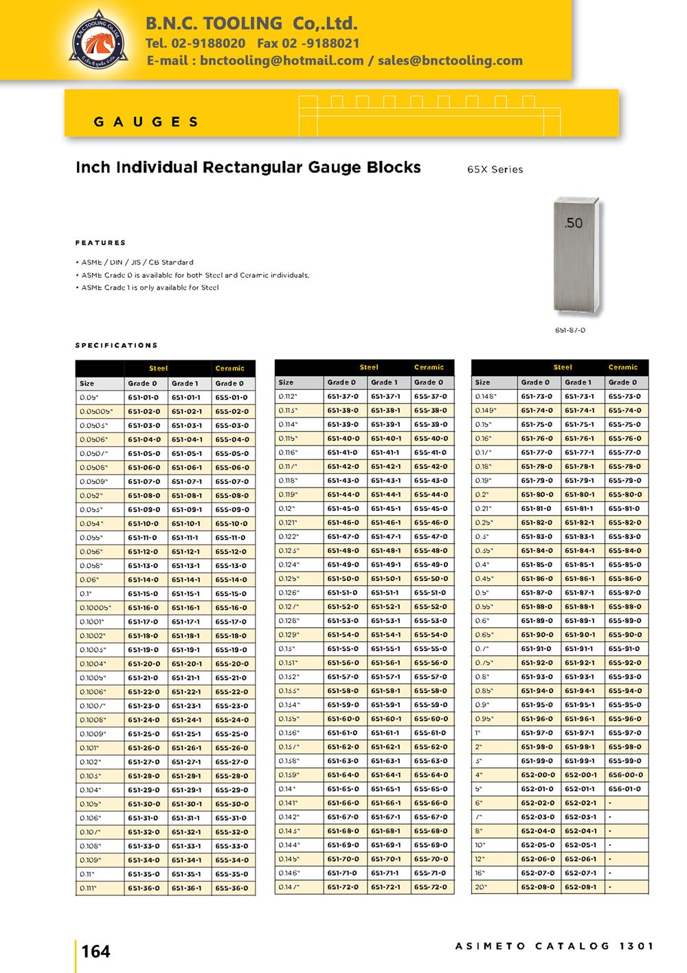 ASIMETO,P164,Inch Individual Rectangular Gauge Blocks,651-01-0