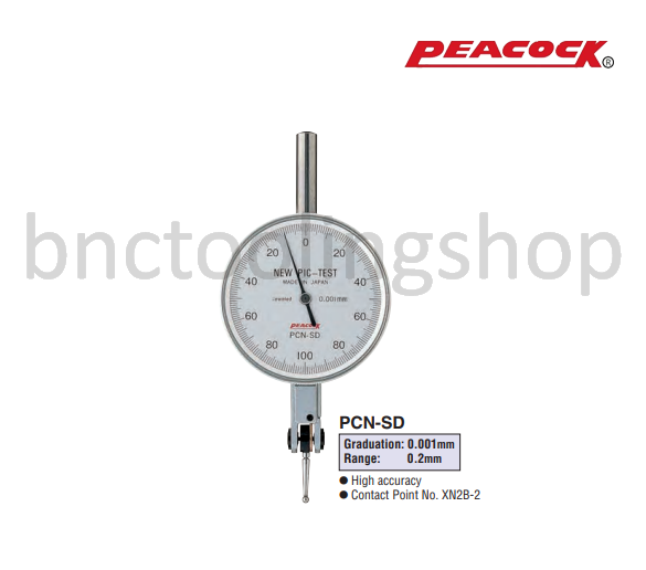 ไดอัลเทสขนาด 0.2มิล ความละเอียด 0.001มิล,Special Type Test Indicators Range 0.2mm Graduation 0.001mm,Peacock,PCN-SD