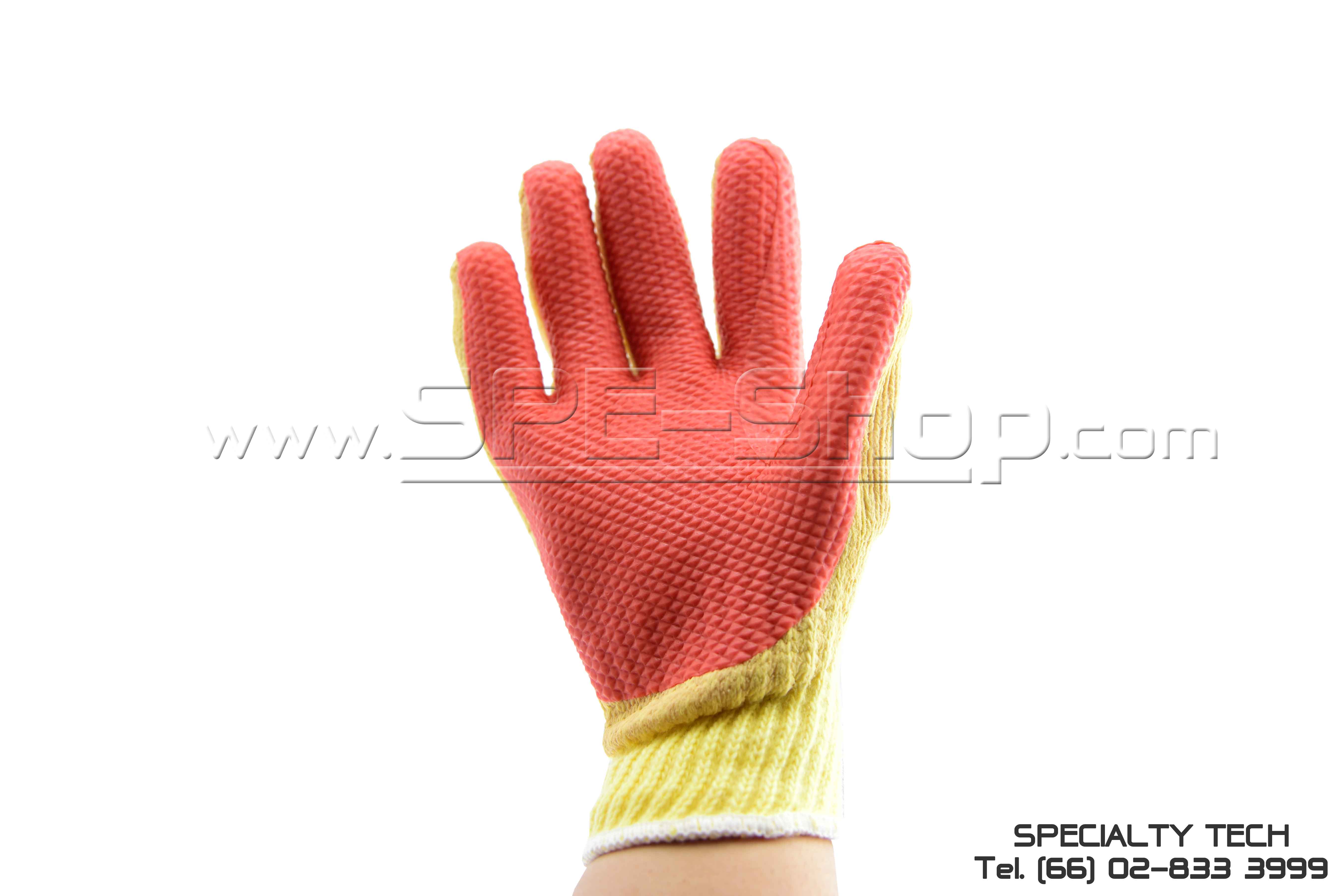 Solid Rubber Palm coated ถุงมือถักเซฟตี้เคลือบยาง 1.25 MM สีเหลืองเคลือบส้ม
