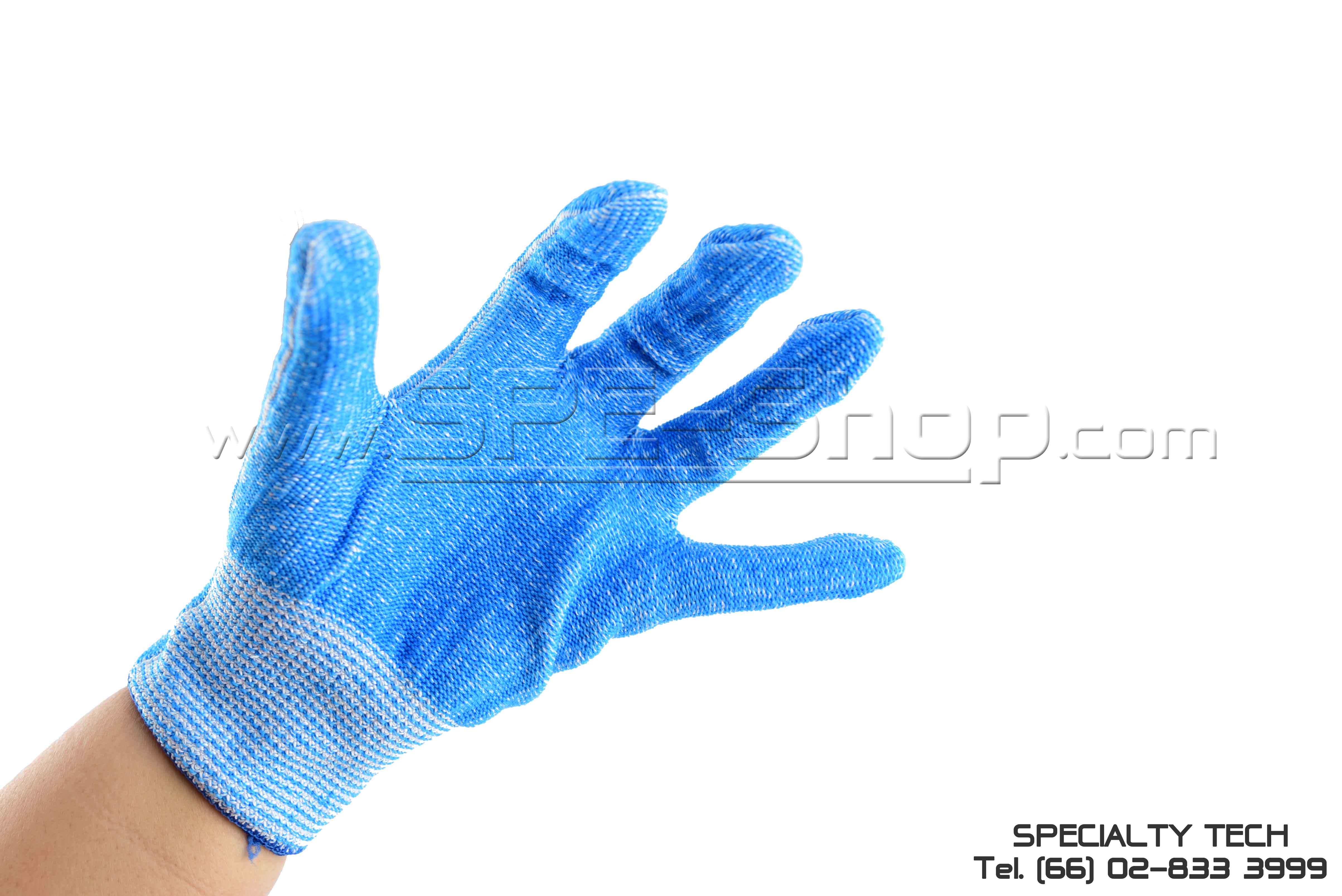 ถุงมือถักกันบาดเส้นด้าย Dyneema/Tsunooga สีฟ้า