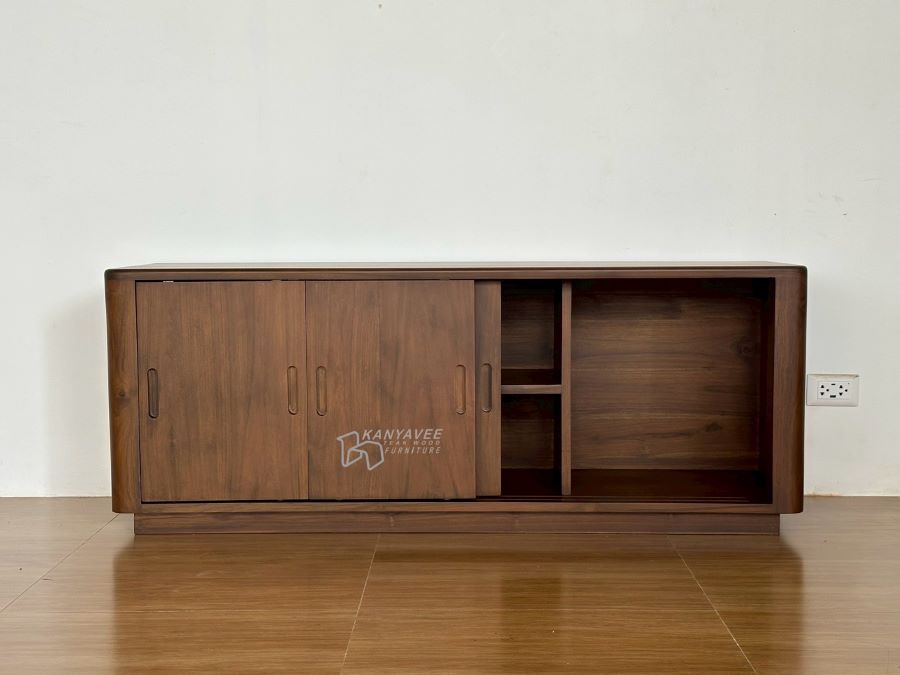 ตู้ทีวีมินิมอลไม้สัก สีวอลนัทอ่อน