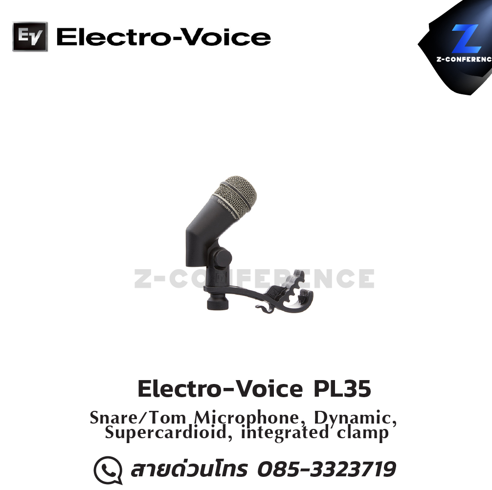 Electro-Voice PL35 Snare/Tom Microphone, Dynamic, Supercardioid, integrated clamp ออกใบกำกับภาษีได้ รับประกัน 1 ปี