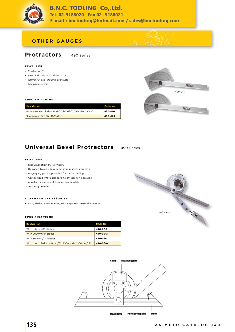 ASIMETO,P135,Universal Bevel Protractors,490-06-1