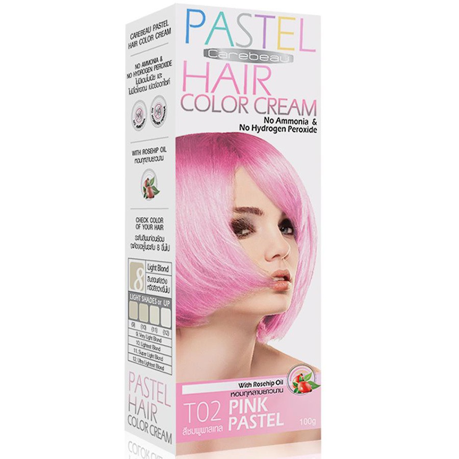 CAREBEAU PASTEL HAIR COLOR CREAM #T02 Pink Pastel 100 G. ครีมเปลี่ยนสีผมแคร์บิว พาสเทล ไม่มีแอมโมเนีย และ ไฮโดรเจน เปอร์ออกไซด์ T02- สีชมพูพาสเทล 100 g.