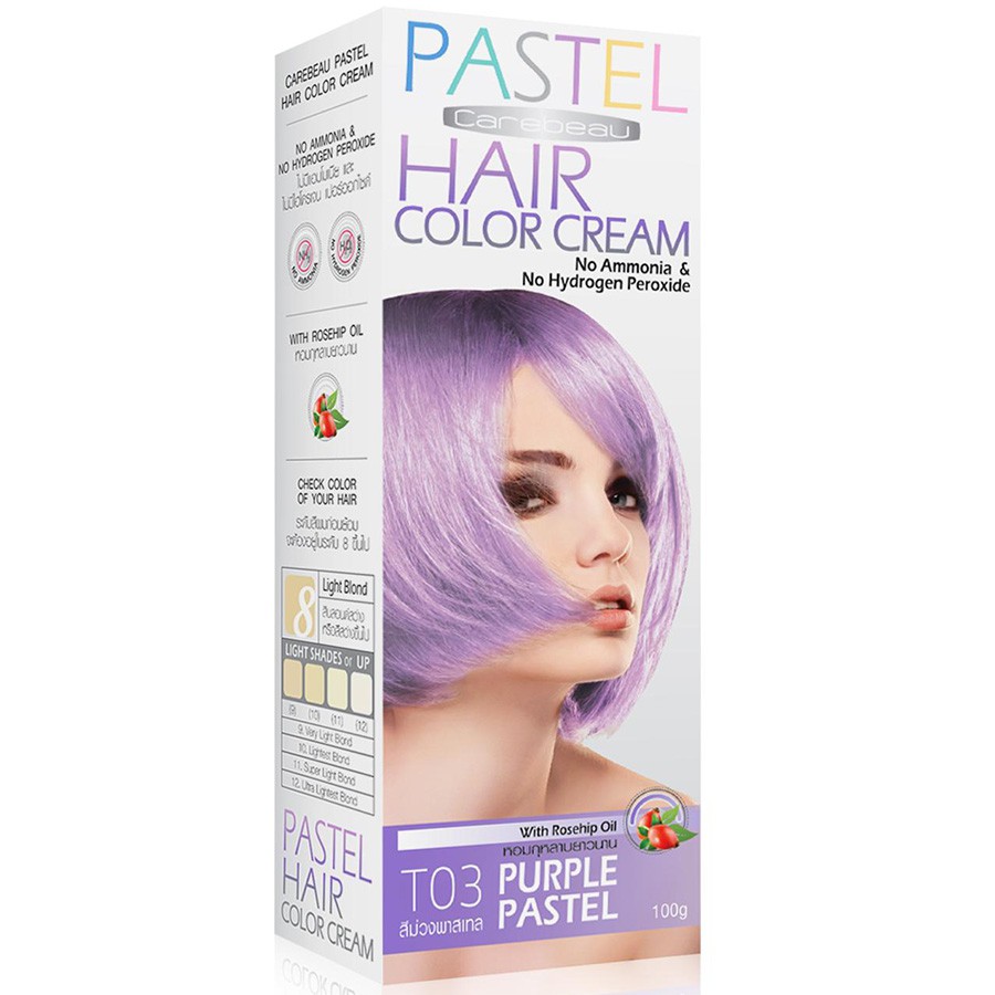 CAREBEAU PASTEL HAIR COLOR CREAM #T03 Purple Paste 100 G. ครีมเปลี่ยนสีผมแคร์บิว พาสเทล 100 g. ไม่มีแอมโมเนีย และ ไฮโดรเจน เปอร์ออกไซด์ T03- สีม่วงพาสเทล