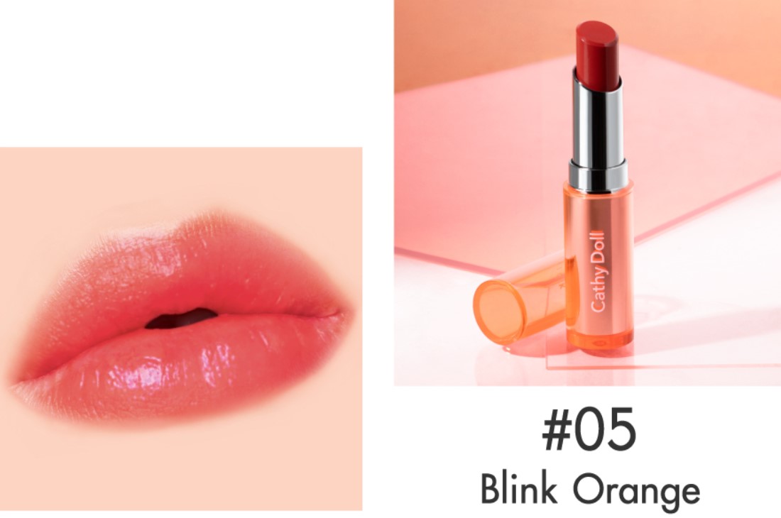 CATHY DOLL Wanna Shine Lipstick 3g. #05 BLINK ORANGE เคที่ดอลล์ วันนาไชน์ ลิปสติกเนื้อวาว บำรุงริมฝีปาก 3g. สี 05 BLINK ORANGE