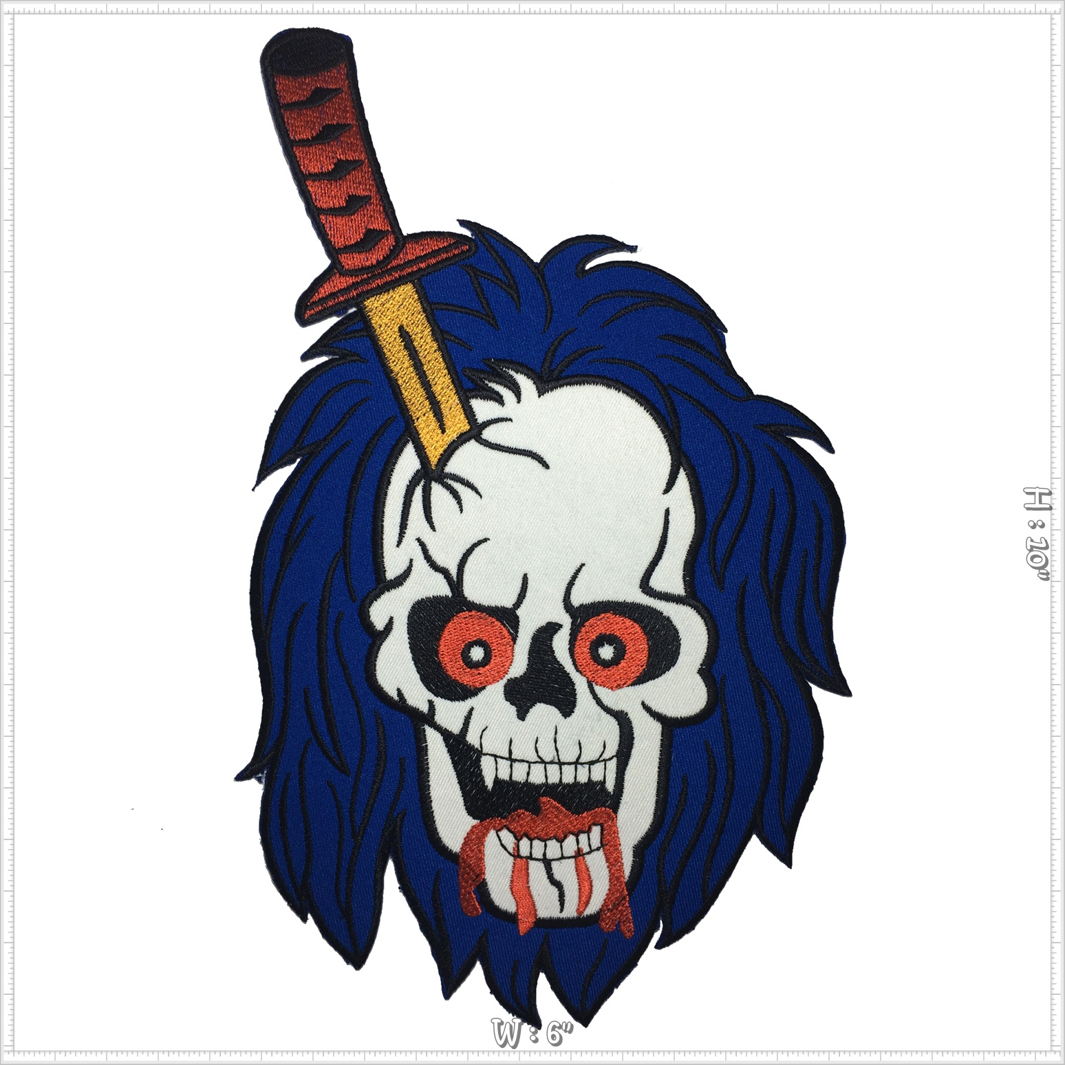 มีดปักกะโหลก ตัวรีดติดเสื้อ อาร์มรีด อาร์มปัก ตกแต่งเสื้อผ้า หมวก กระเป๋า แจ๊คเก็ตยีนส์ Embroidered Iron on Patch ขนาดใหญ่