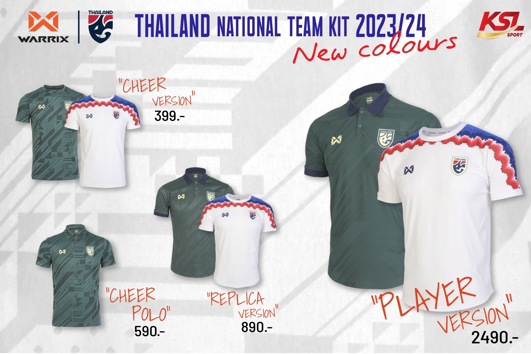 เสื้อเชียร์คอกลม 2023-2024 เสื้อฟุตบอลทีมชาติไทย Thailand National Team Kit (Cheer Version) WA-233FBATH53