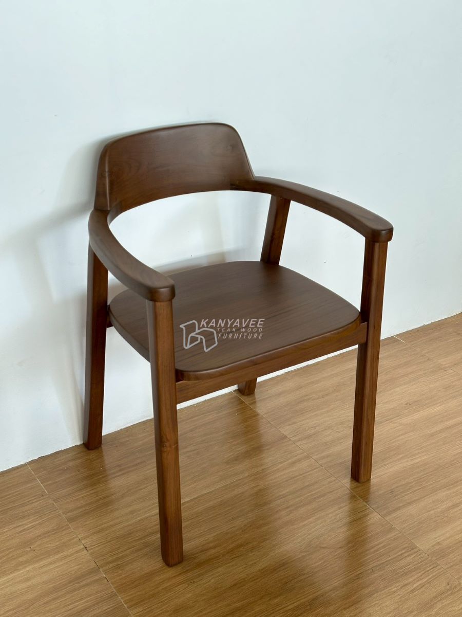 เก้าอี้อาร์มแชร์ไม้สัก สีวอลนัทเข้ม