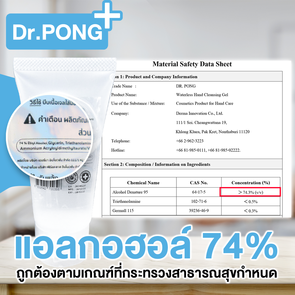 ⚡⚡มีของพร้อมส่งทันที ❤️ เจลล้างมือแอลกอฮอลล์ ❤️By Dr.PONG ยับยั้งเชื้อโรค❗เจลแอลกอฮอล์ 74% เจลล้างมือ แอลกอฮอล์ แบบ ไม่ใช้ น้ำ เด็กใช้ได้ มี อย. laboratory tested ยับยั้งเชื้อแบคทีเรียได้จริง 30 มล. เจลล้างมือแบบไม่ล้างอ