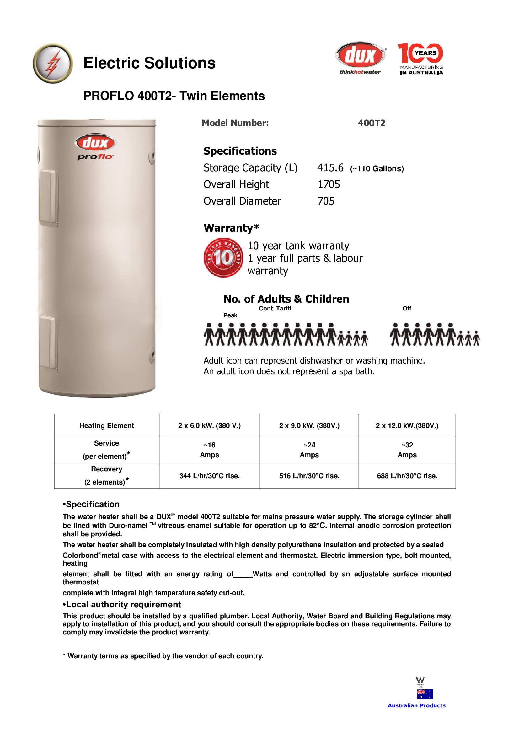 เครื่องทำน้ำร้อนDux 400T2 3.6Kw