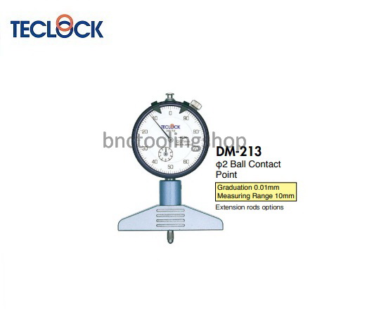 เกจวัดความลึกขนาด 10มิล ความละเอียด 0.01มิล,Dial Depth Gauge Range 10mm Graduation 0.01mm,TECLOCK,DM-213