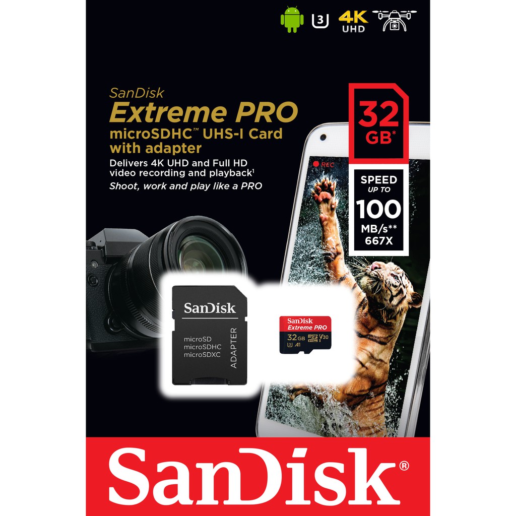 SanDisk Extreme Pro microSDXC Card V30 U3 32TB 100MB/s R, 90MB/s W (SDSQXCG_032G_GN6MA) Mobile Gaming ,Nintendo ,GoPro ประกัน Synnex ตลอดอายุการใช้งาน