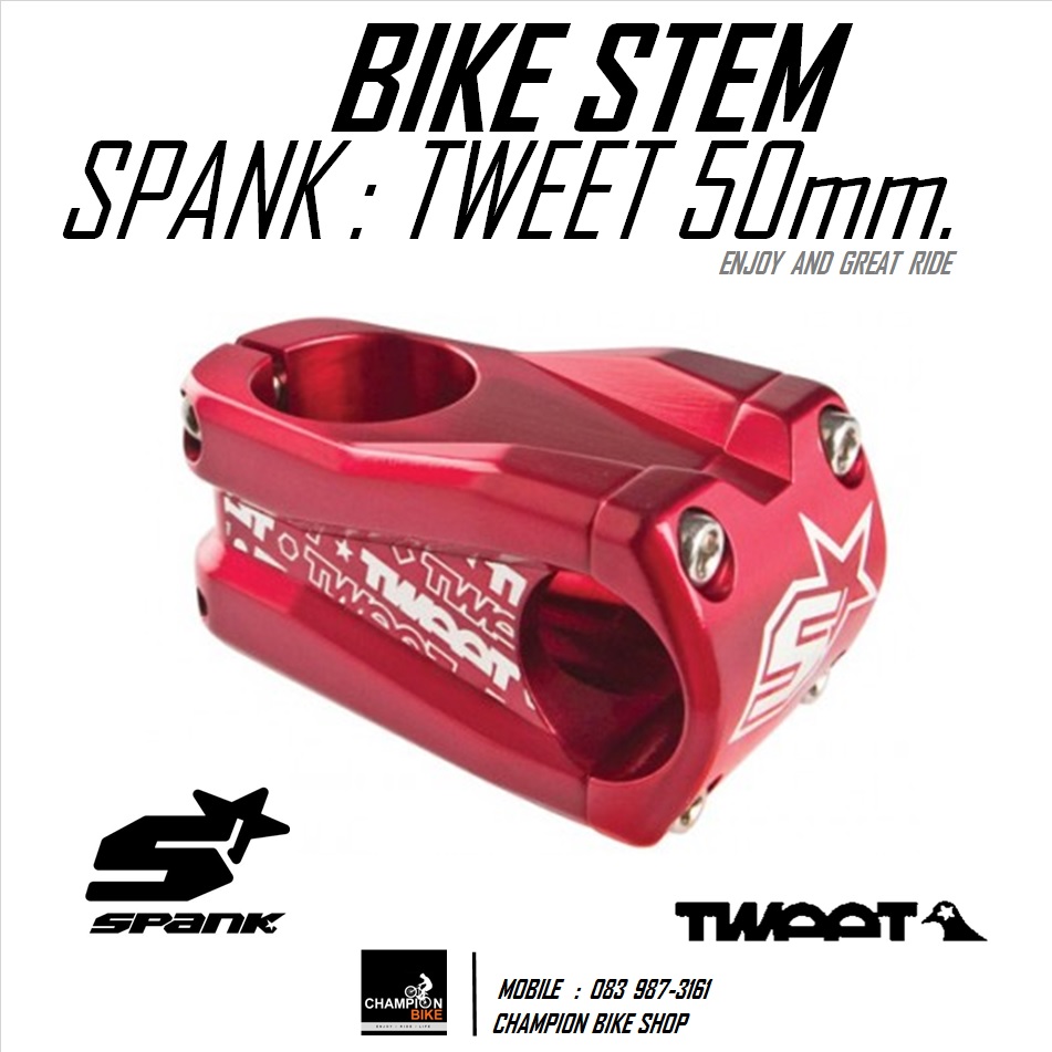 คอแฮนด์จักรยานสั้น สเต็มสั้น50mm SPANK : TWEET TWEET STEM -+0 Deg. ยาว50mm สีแดงอโนไดซ์