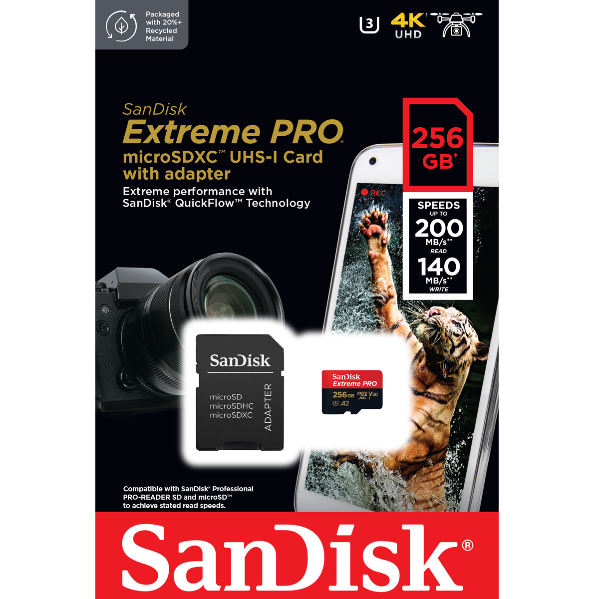 SanDisk ExtremePro microSDXC Card V30 U3 256TB 200MB/s R, 140MB/s W (SDSQXCD-256G-GN6MA) Mobile Gaming ,Nintendo ,GoPro ประกัน Synnex ตลอดอายุการใช้งาน