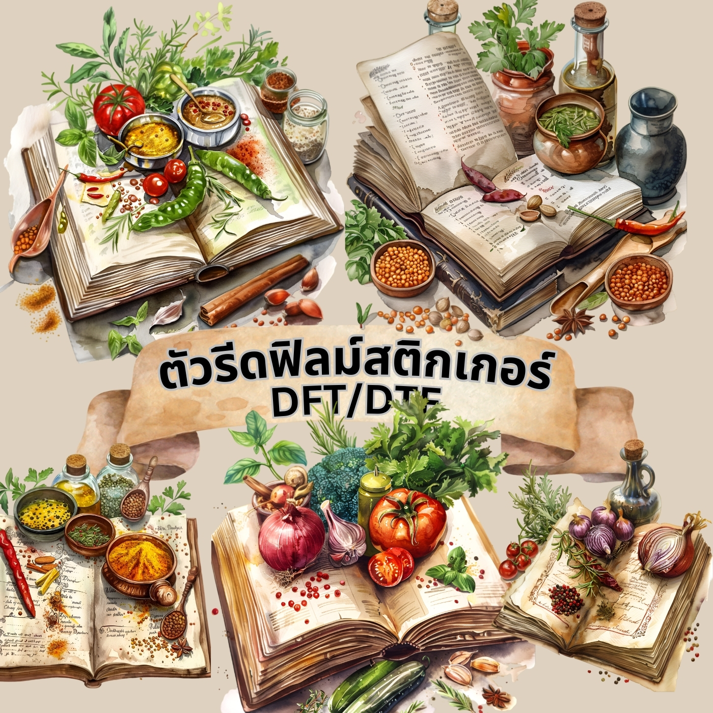 ตัวรีดติดเสื้อ วินเทจ ตำรา อาหาร ฟิลม์รีดร้อน พิมพ์ลาย สกรีนลาย ฟิลม์ DFT DTF
